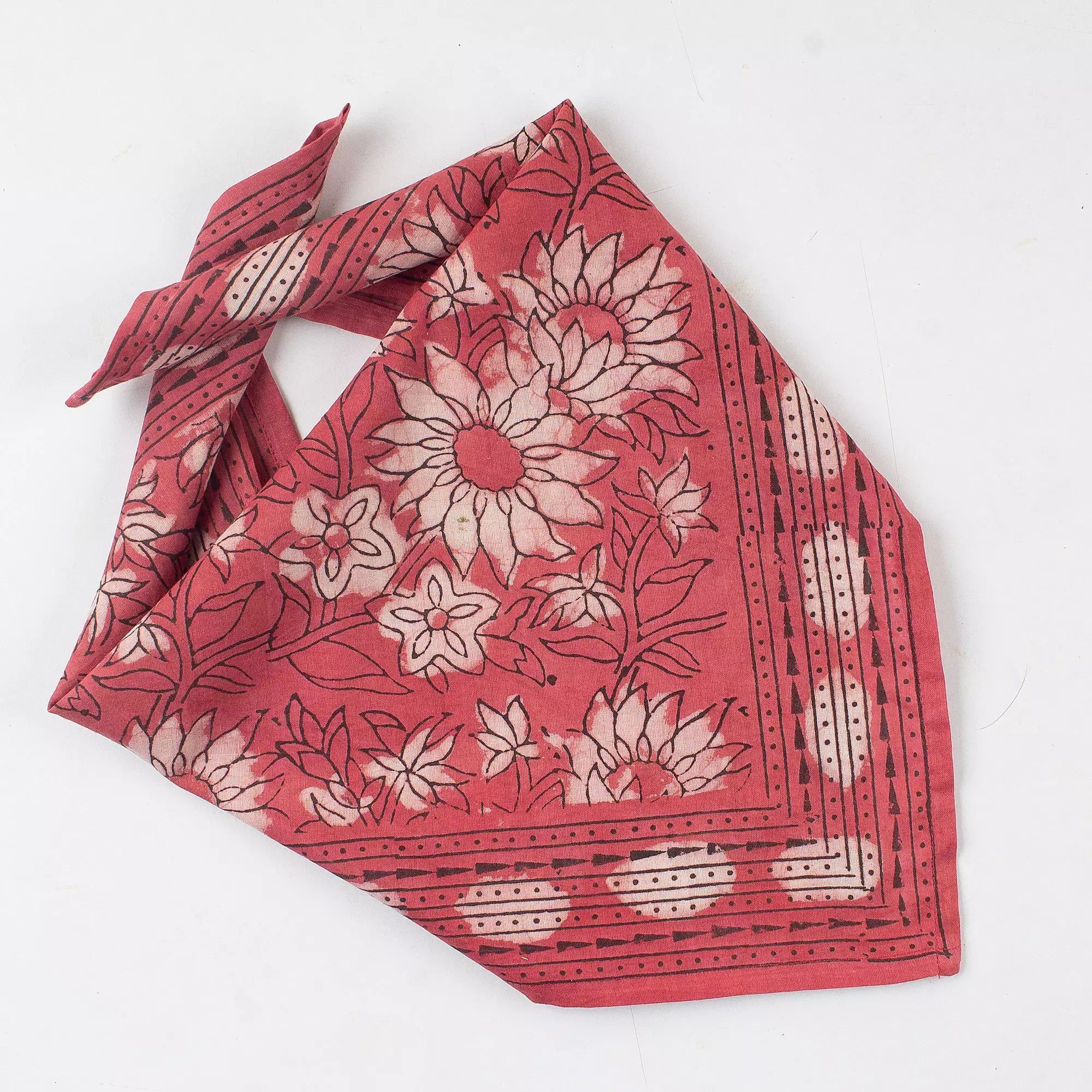 Red Floral Hand Block Printed Bandana for Women 619